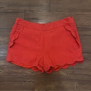 Cynthia Rowley High Waisted Scalloped Shorts Size 8 Red Linen Cotton Blend